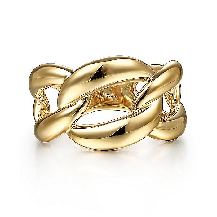 Yellow Gold Link Chain Wide Band Ring
