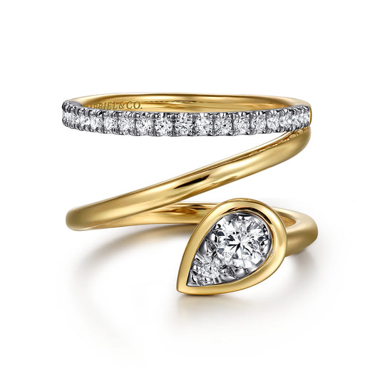  Gold Diamond Bypass Ring