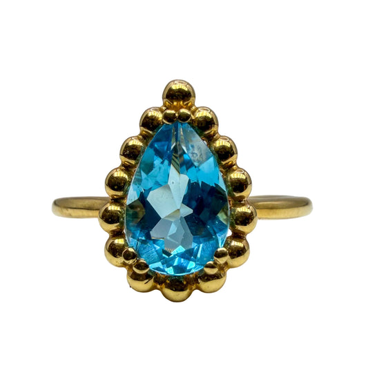 14kt Yellow Gold Blue Topaz Pear Ring 