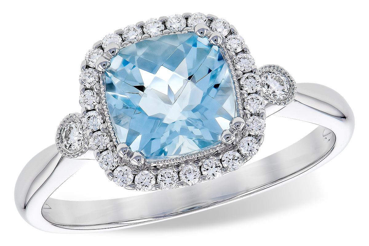 Aquamarine and Diamond Halo Ring