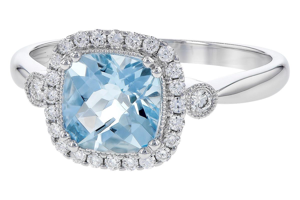 Aquamarine and Diamond Halo Ring