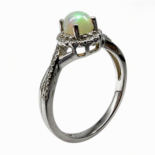 14K White Gold Halo Opal Ring