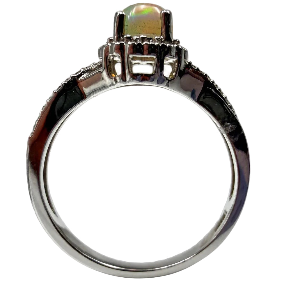 14K White Gold Halo Opal Ring
