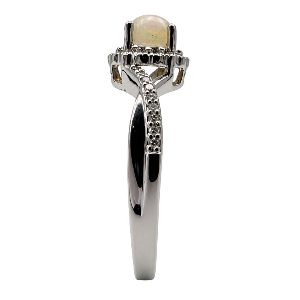 14K White Gold Halo Opal Ring