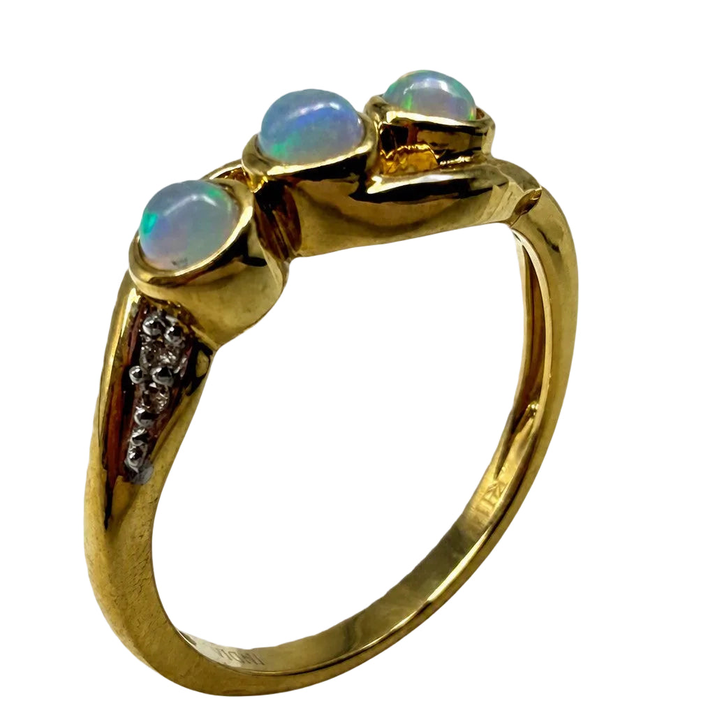 14K Yellow Gold Opal Ring with .03ctw Diamonds