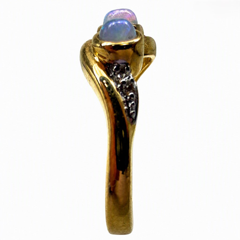 14K Yellow Gold Opal Ring with .03ctw Diamonds