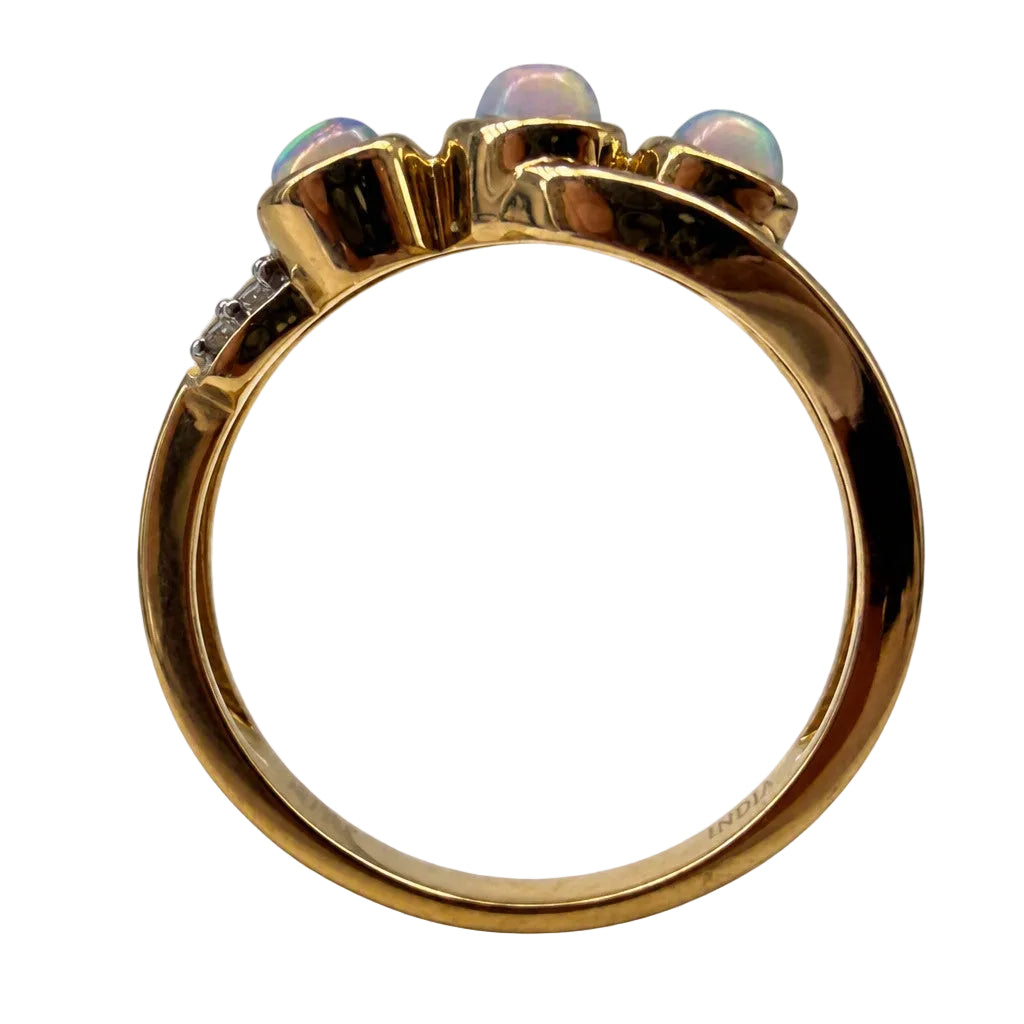 14K Yellow Gold Opal Ring with .03ctw Diamonds