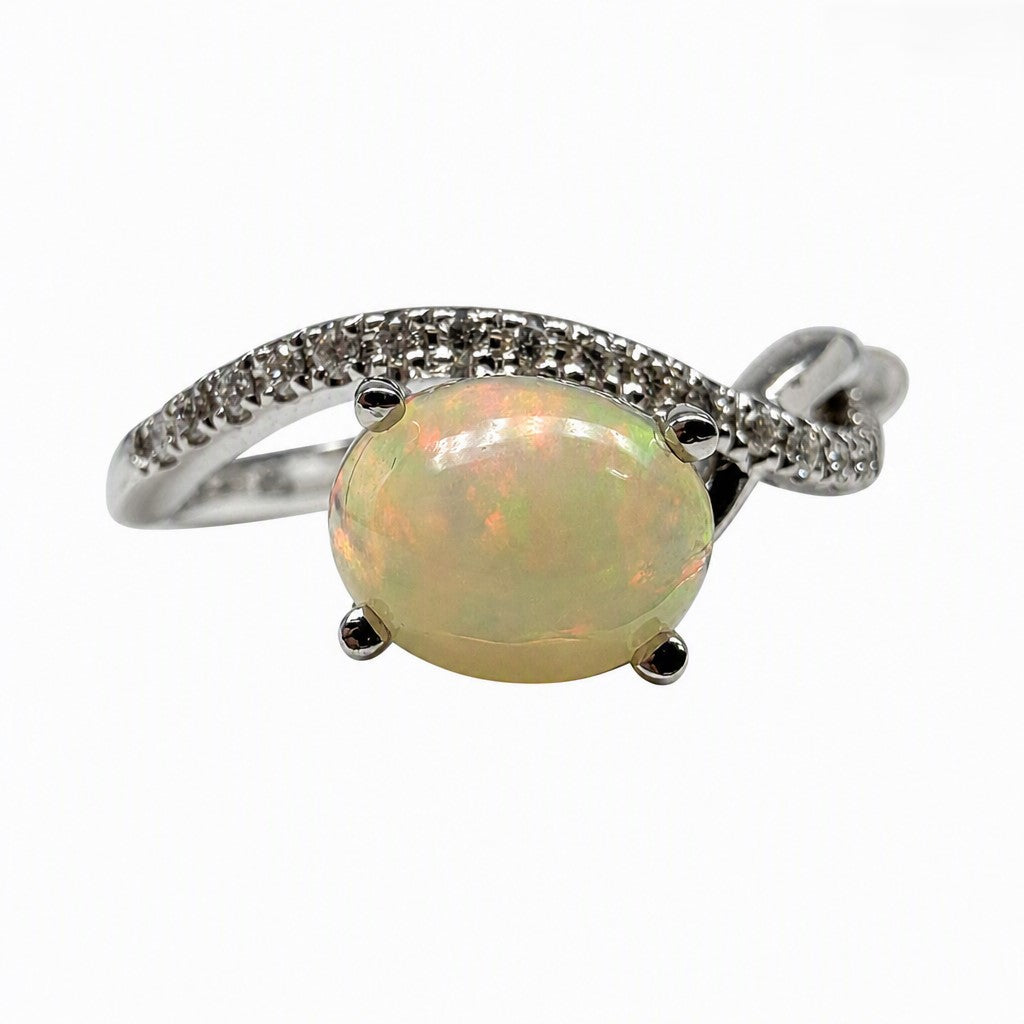 14K White Gold Opal Ring