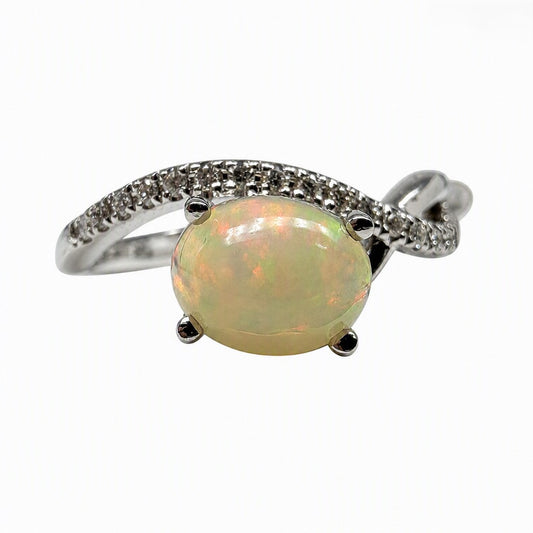14K White Gold Opal Ring