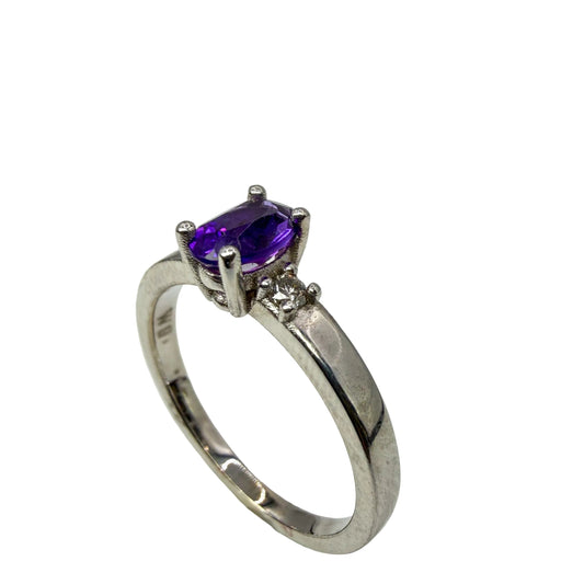 amethyst and diamond white gold ring