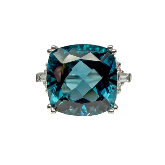 14kt White Gold Blue Topaz and Diamond Ring 
