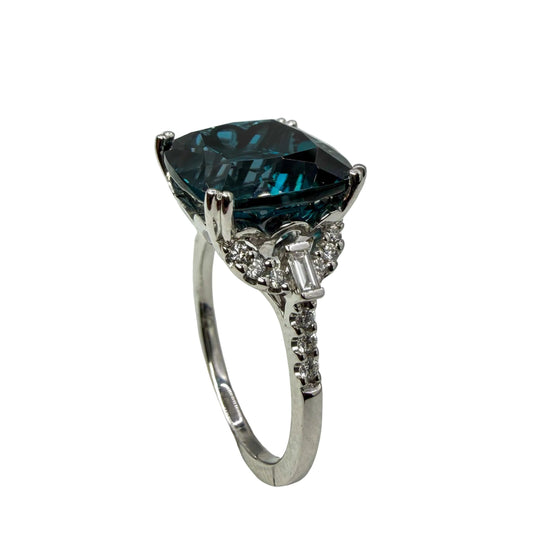 14kt White Gold Blue Topaz and Diamond Ring 