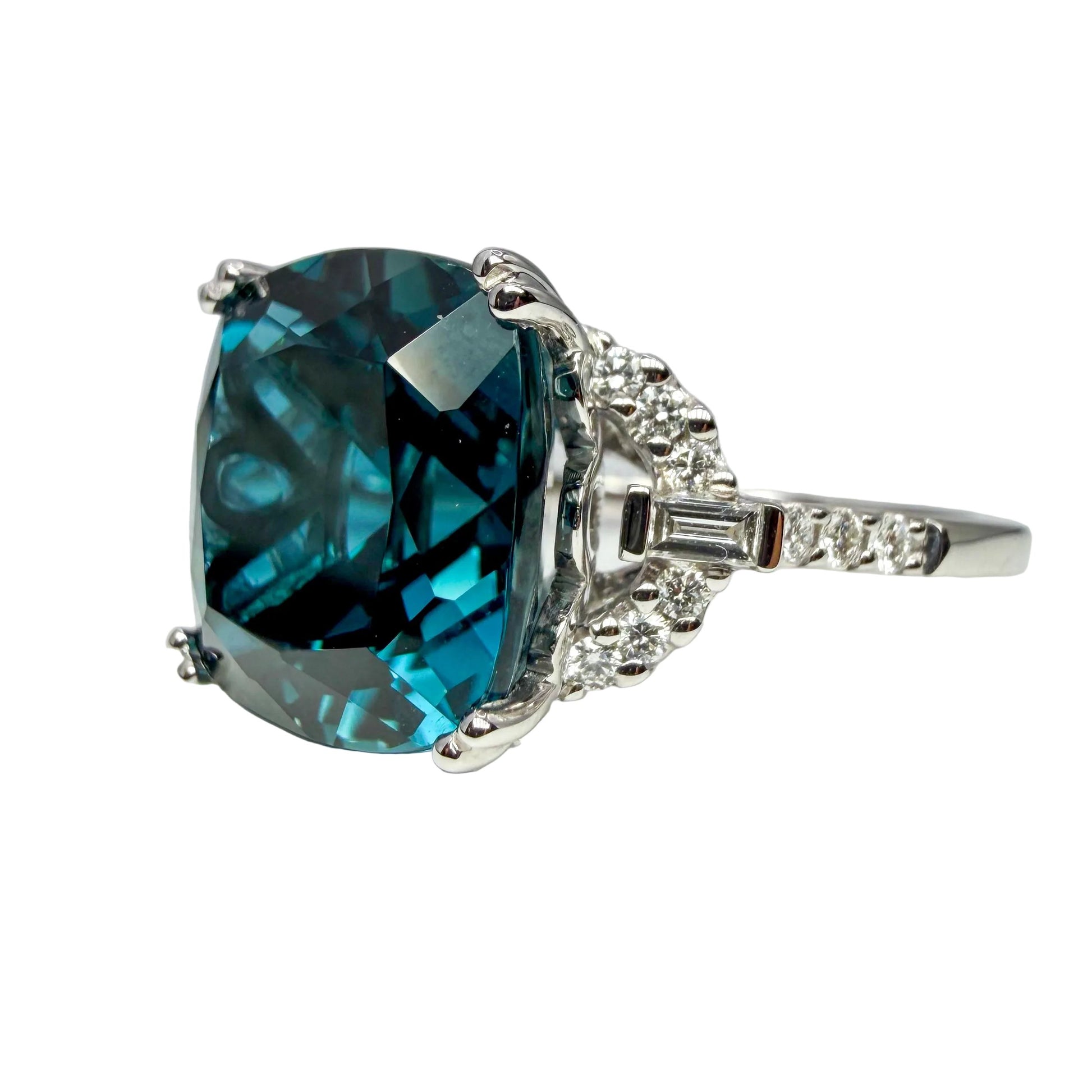 14kt White Gold Blue Topaz and Diamond Ring 