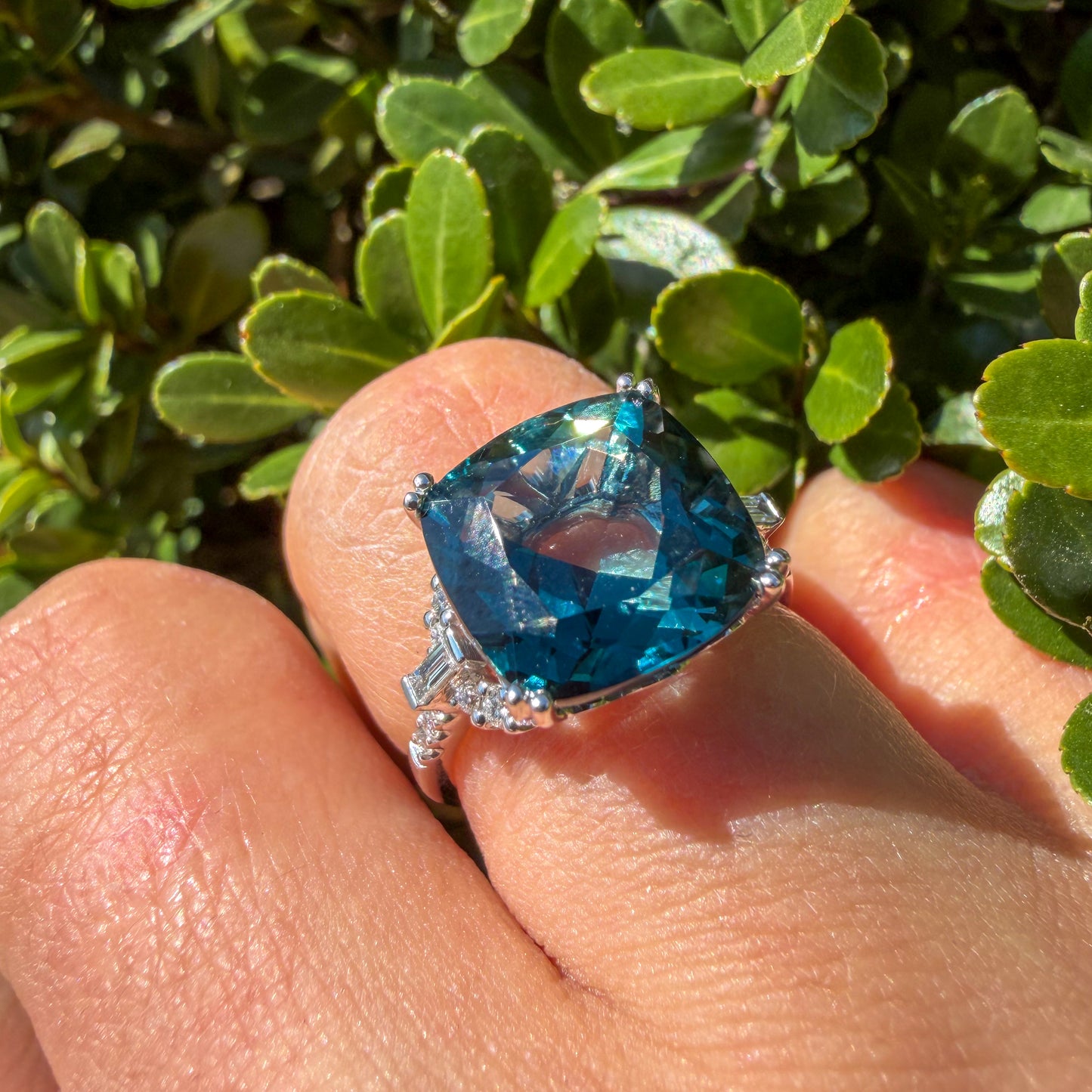 14kt White Gold Blue Topaz and Diamond Ring 