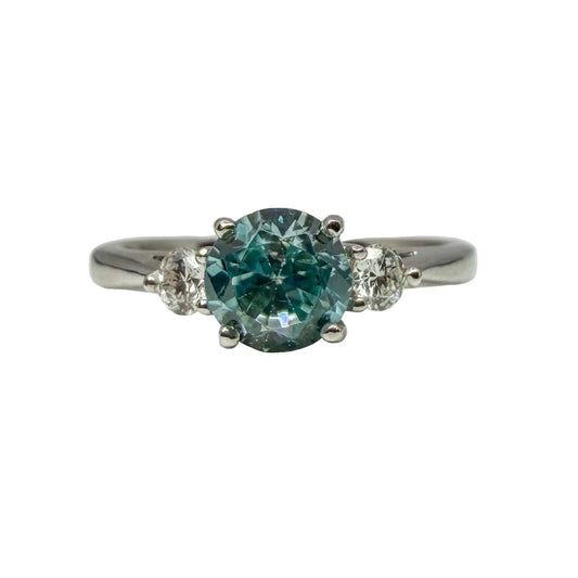 14kt White Gold Diamond and Aquamarine Ring 