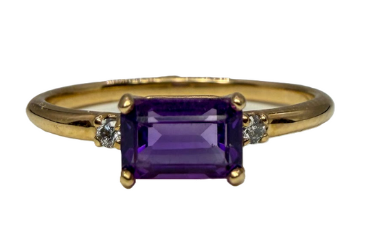 14kt yellow gold amethyst and diamond ring 