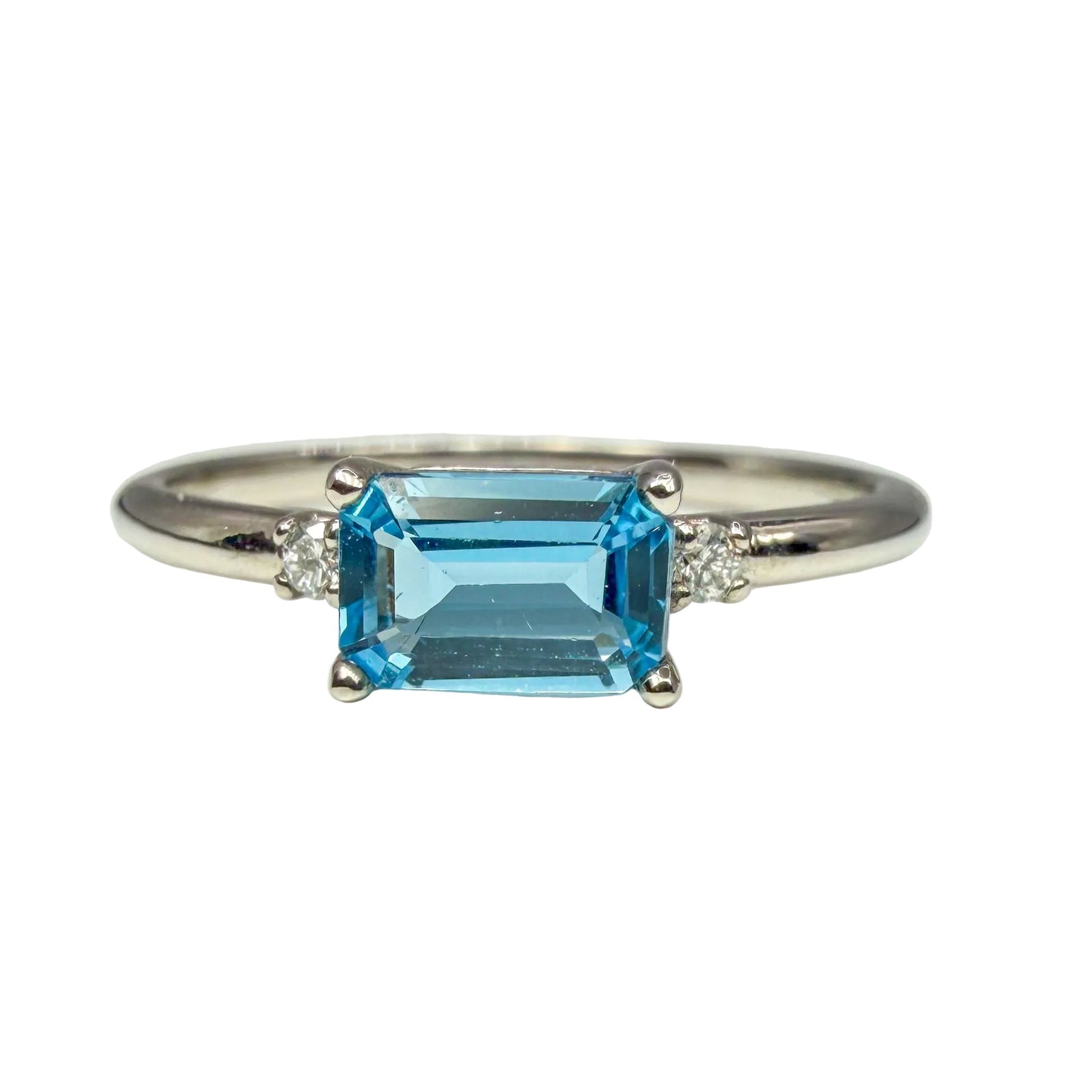14kt White Gold Blue Topaz and Diamond Ring 