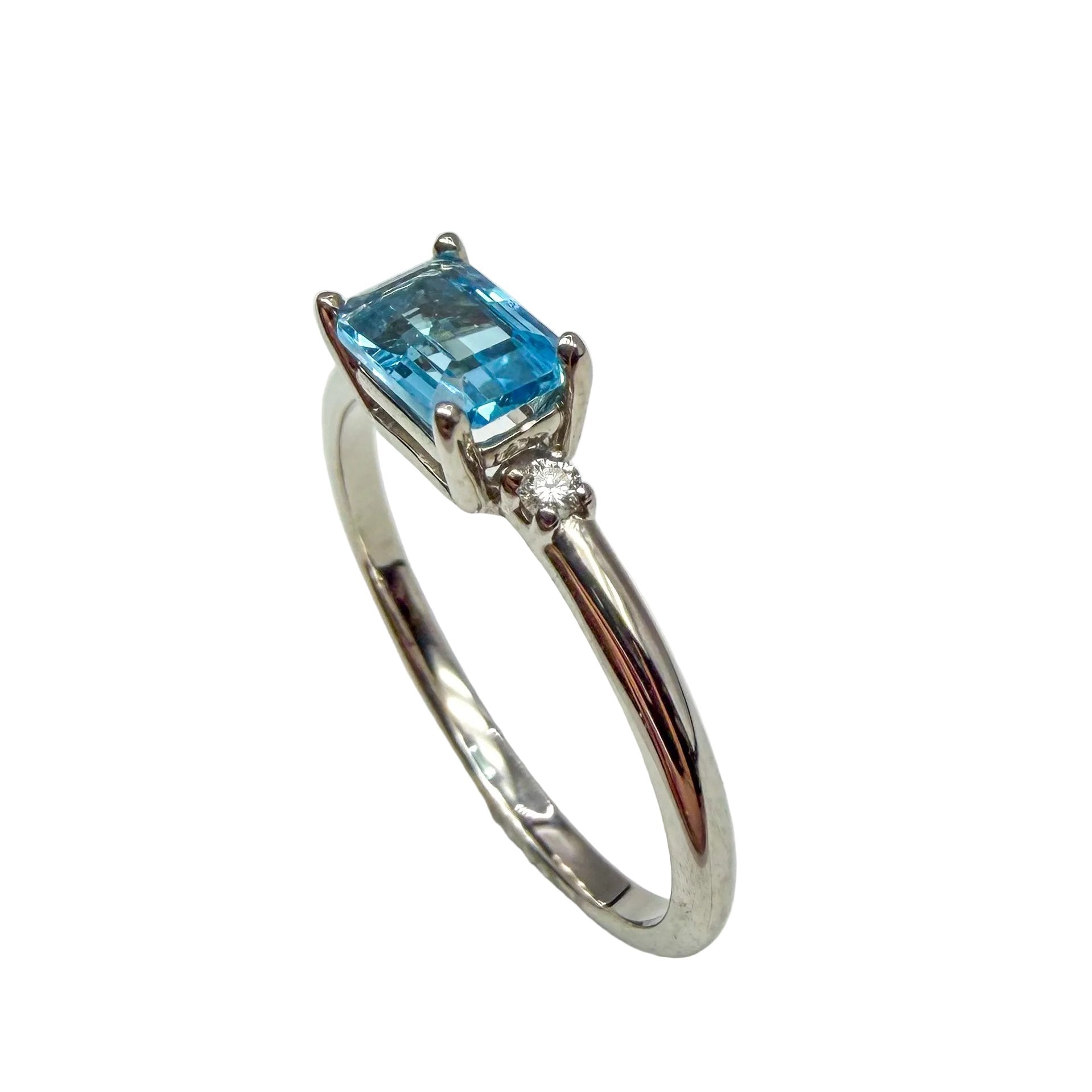 14kt White Gold Blue Topaz and Diamond Ring 