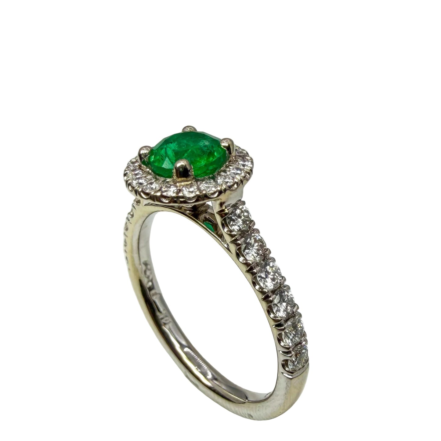 14kt White Gold Emerald Ring with Diamond Halo