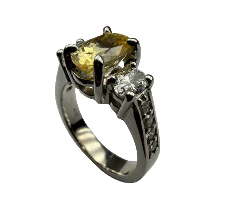 14kt White Gold Yellow Sapphire and Diamond Ring