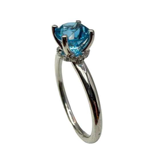 18kt White Gold Blue Topaz and Diamond RIng 