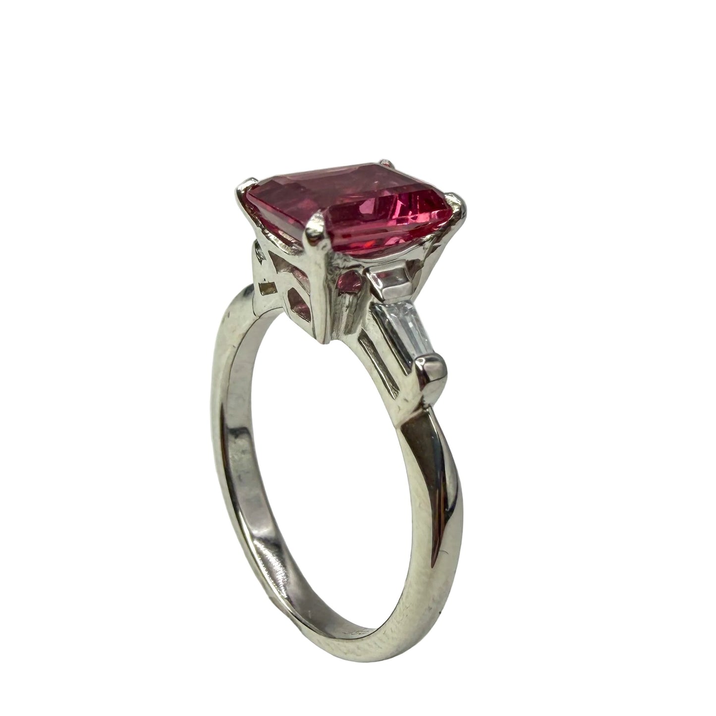 Platinum Diamond and Pink Tourmaline Ring