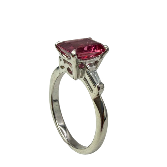 Platinum Diamond and Pink Tourmaline Ring