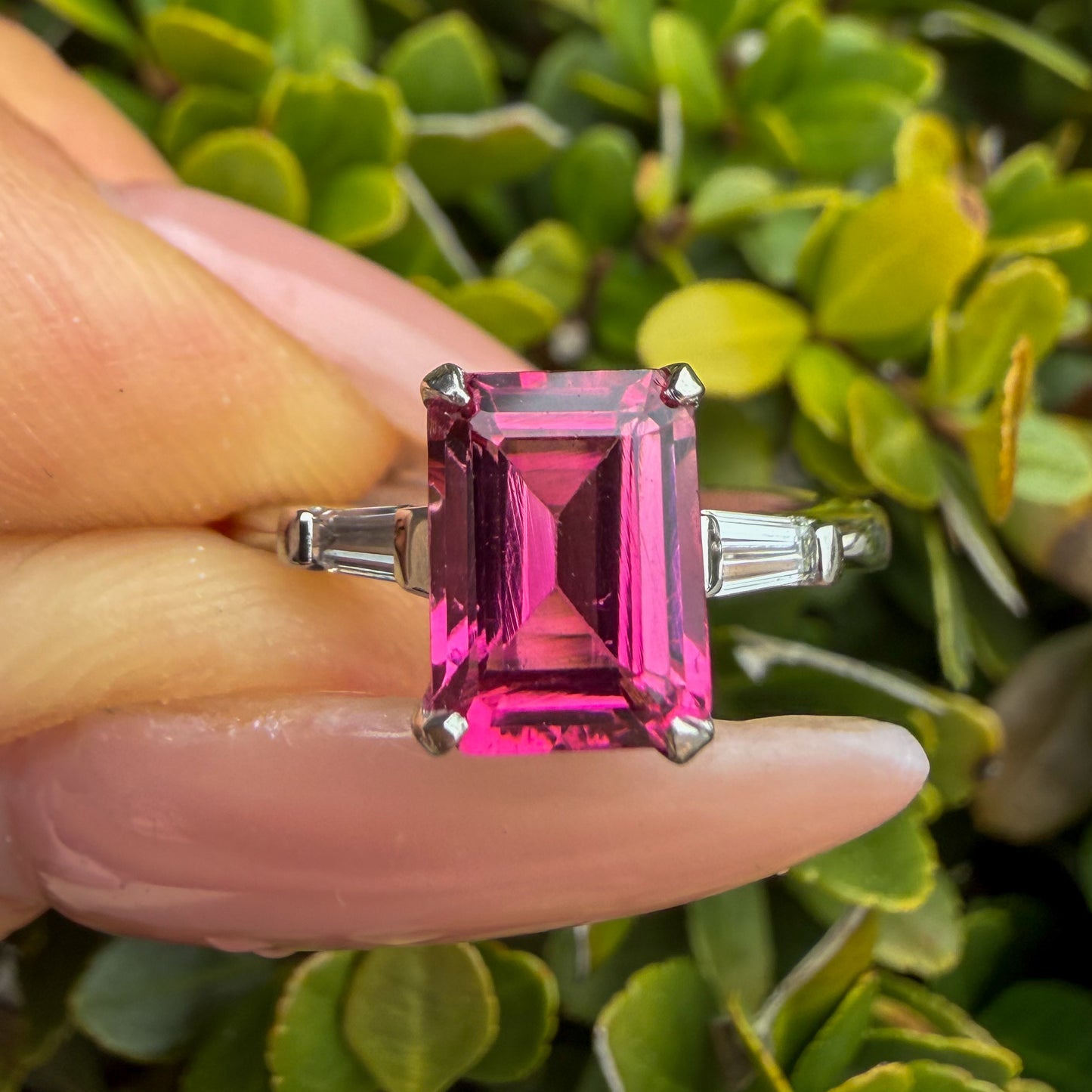 Platinum Diamond and Pink Tourmaline Ring