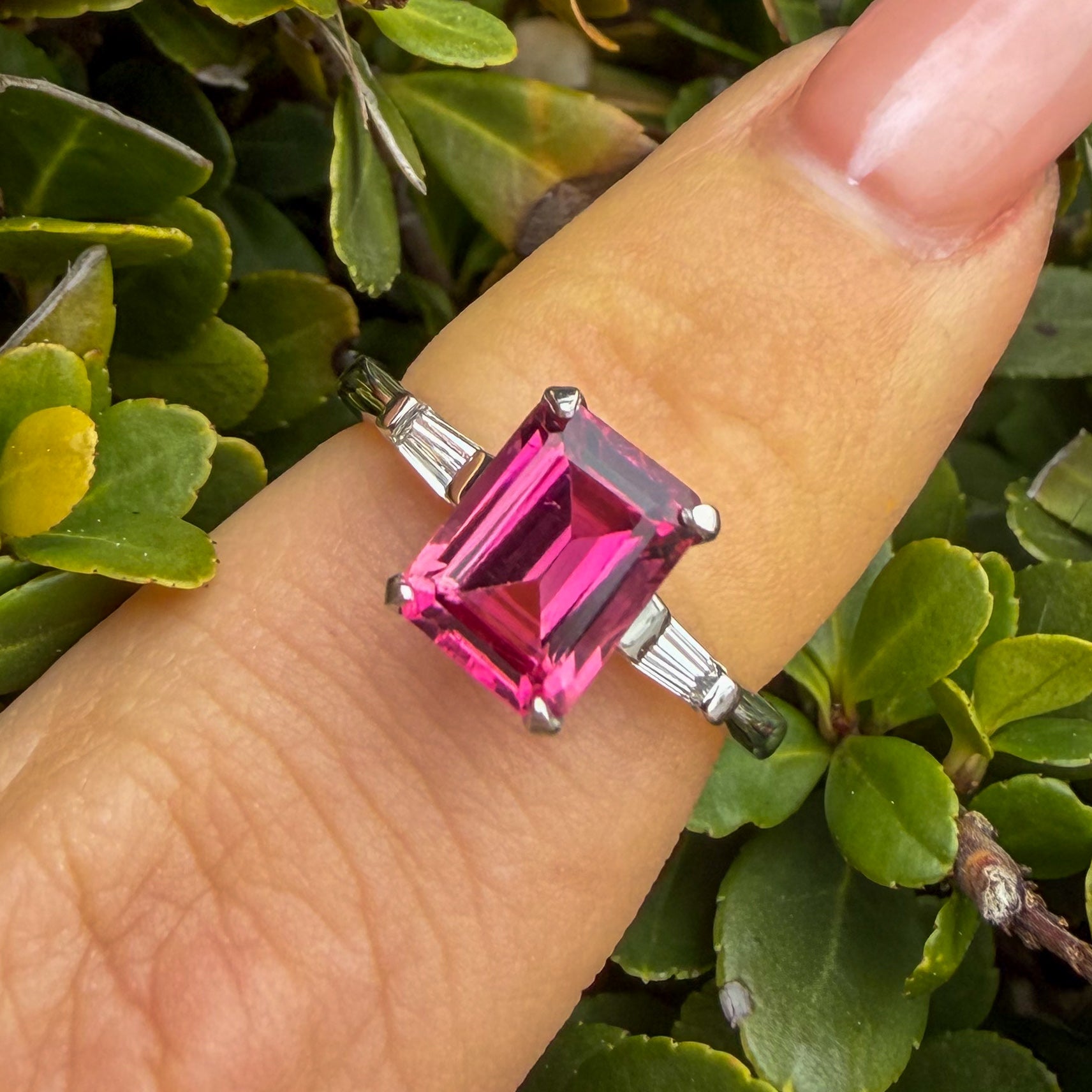 Platinum Diamond and Pink Tourmaline Ring