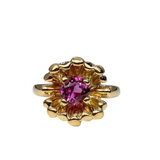 14kt Yellow Gold Pink Sapphire Flower Ring