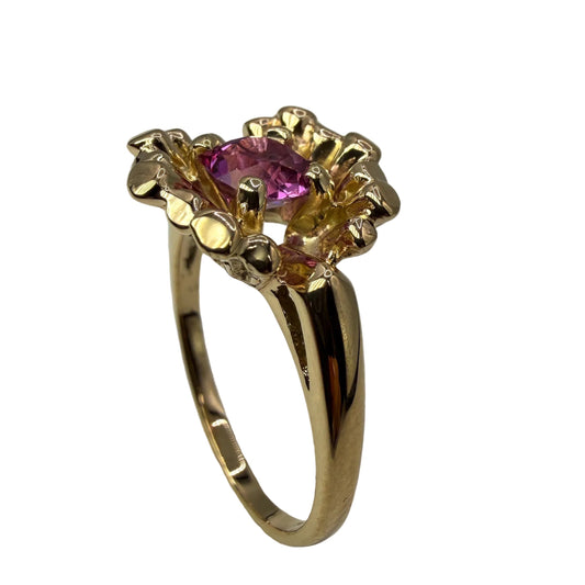 14kt Yellow Gold Pink Sapphire Flower Ring