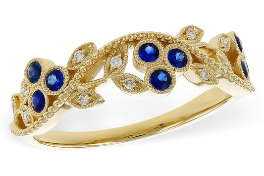 14K Yellow Gold Sapphire & Diamond Floral Ring
