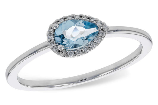 14K White Gold Pear Aquamarine & Diamond Halo Ring