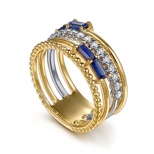 Gold Baguette Sapphire and Diamond Easy Stackable Ring