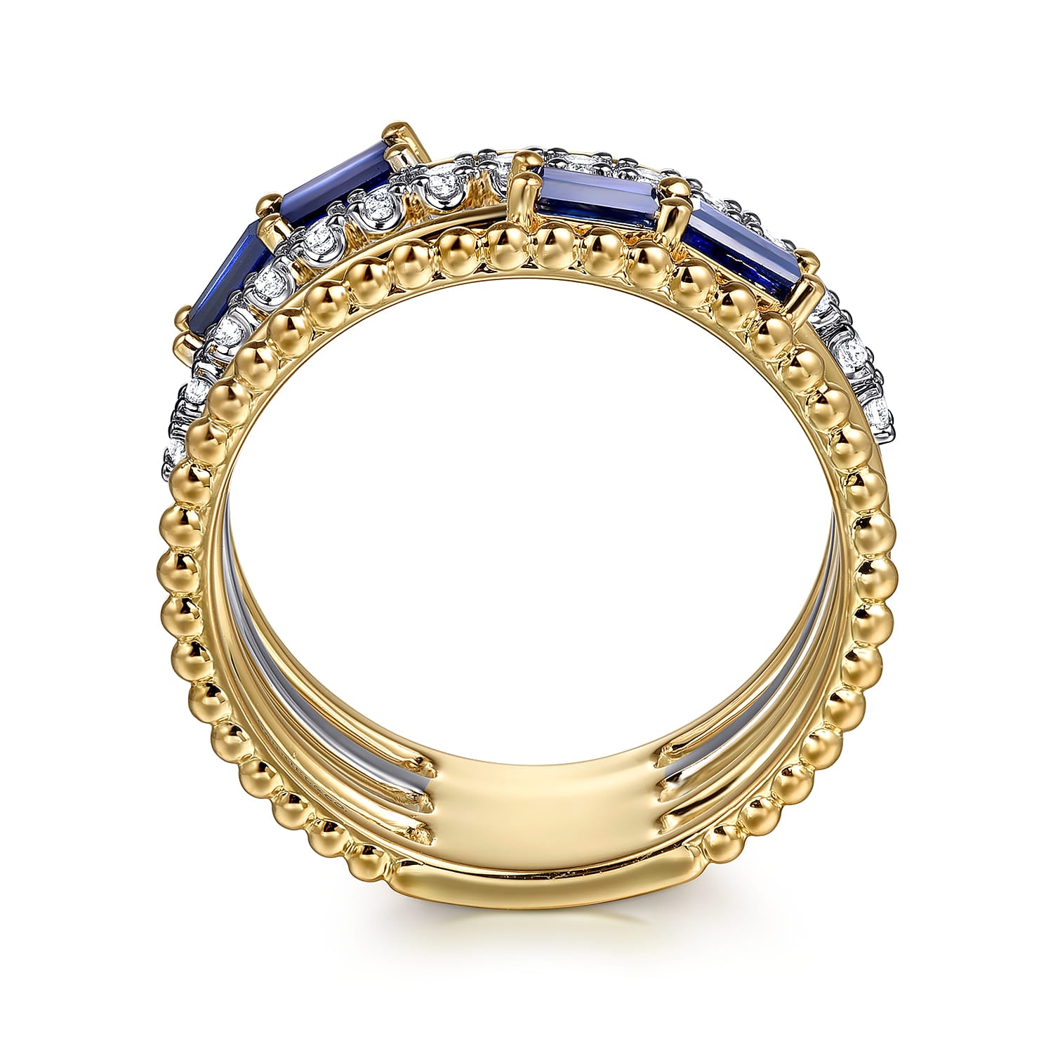 Gold Baguette Sapphire and Diamond Easy Stackable Ring