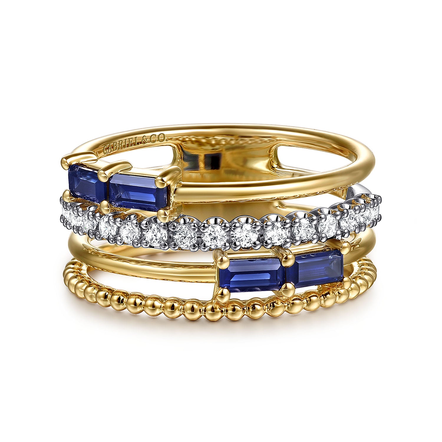Gold Baguette Sapphire and Diamond Easy Stackable Ring