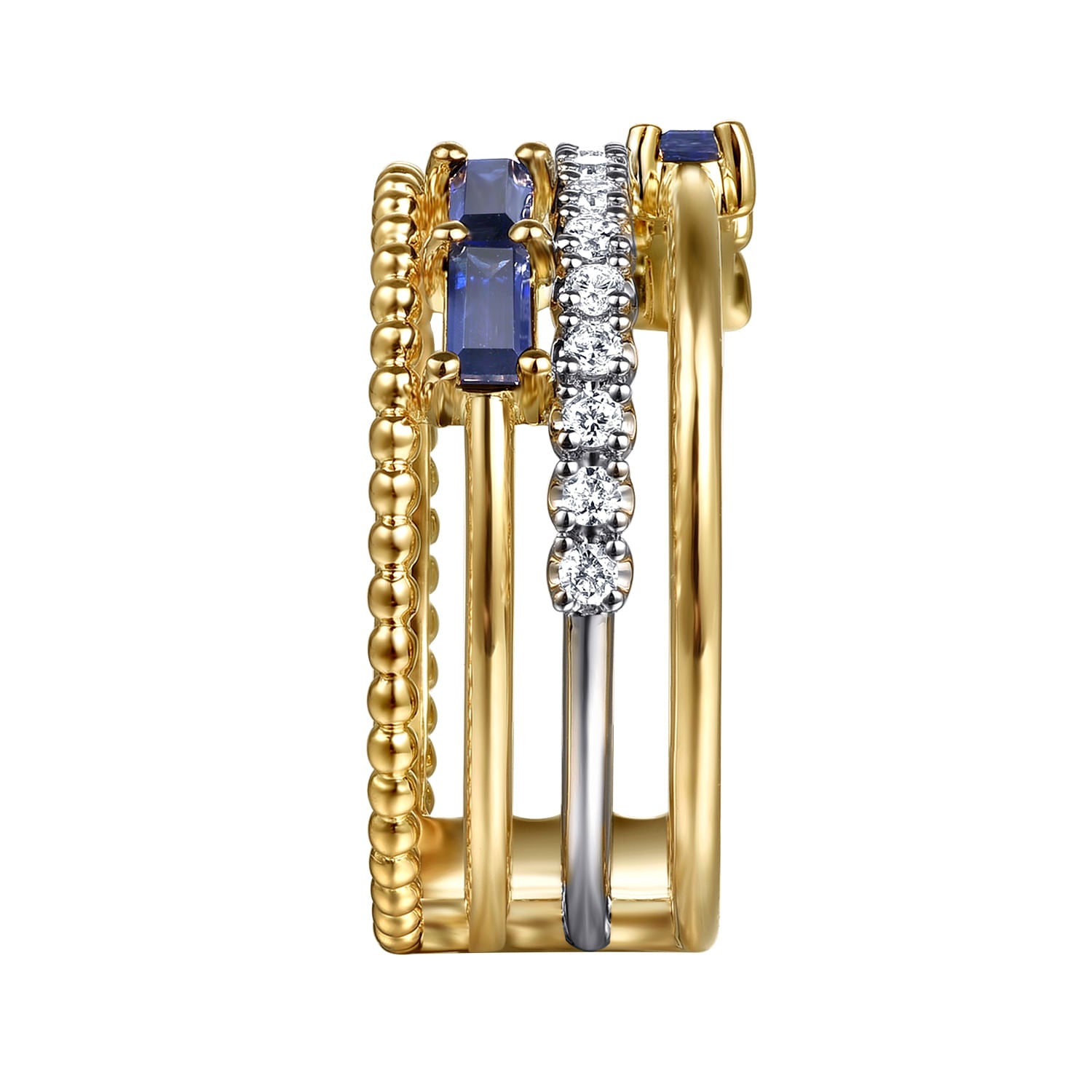 Gold Baguette Sapphire and Diamond Easy Stackable Ring