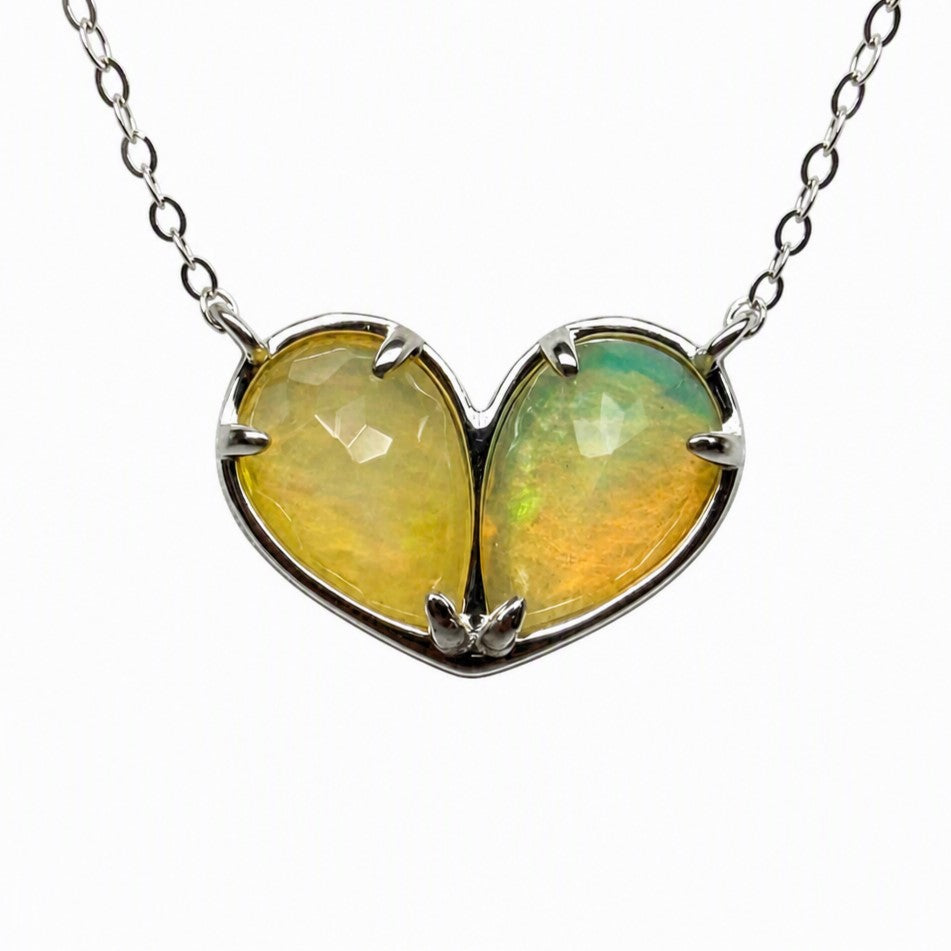 14K White Gold Heart Shaped Opal Pendant