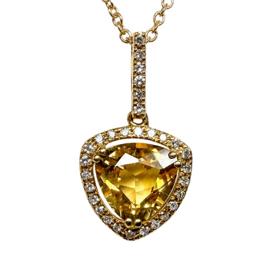 14K Yellow Gold Citrine & Diamond Halo Pendant