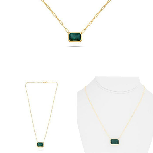 Emerald Pendant and Paperclip Chain