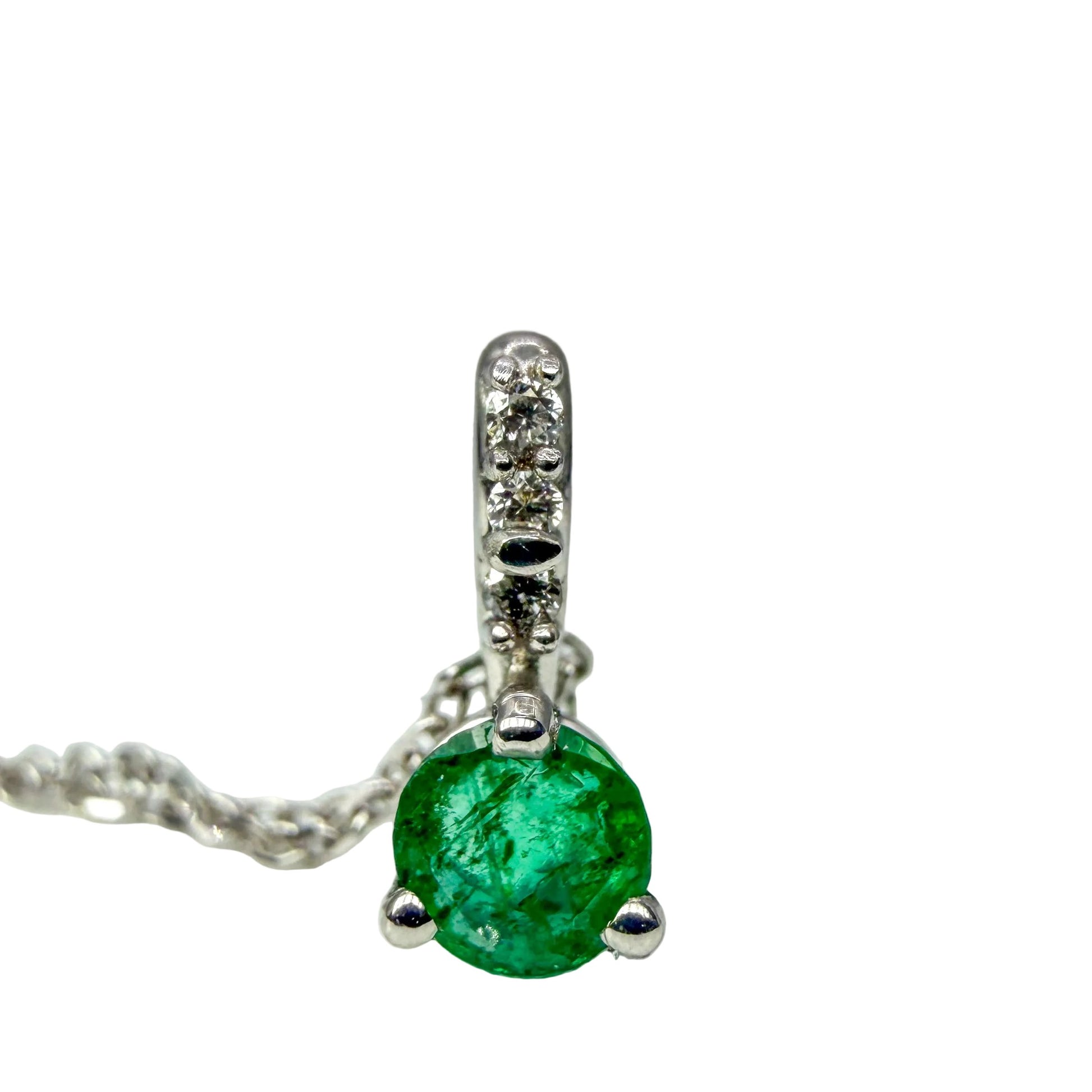 14kt white gold emerald and diamond pendant