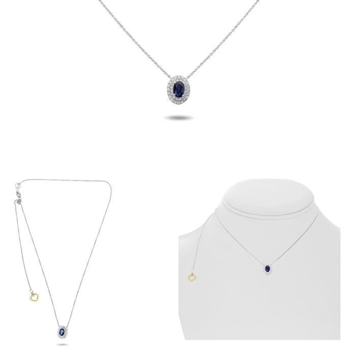 Sapphire and Diamond Halo Pendant
