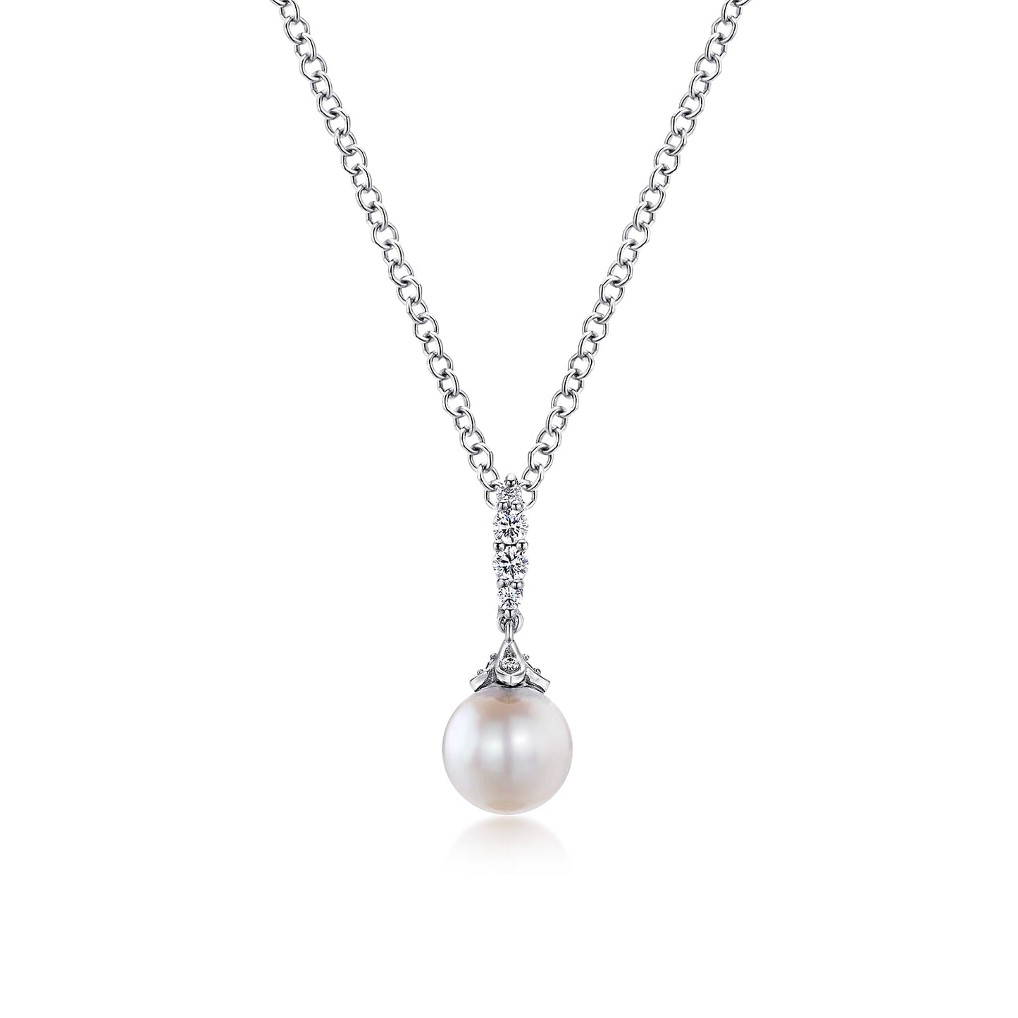 Pearl and Diamond Drop Pendant Necklace