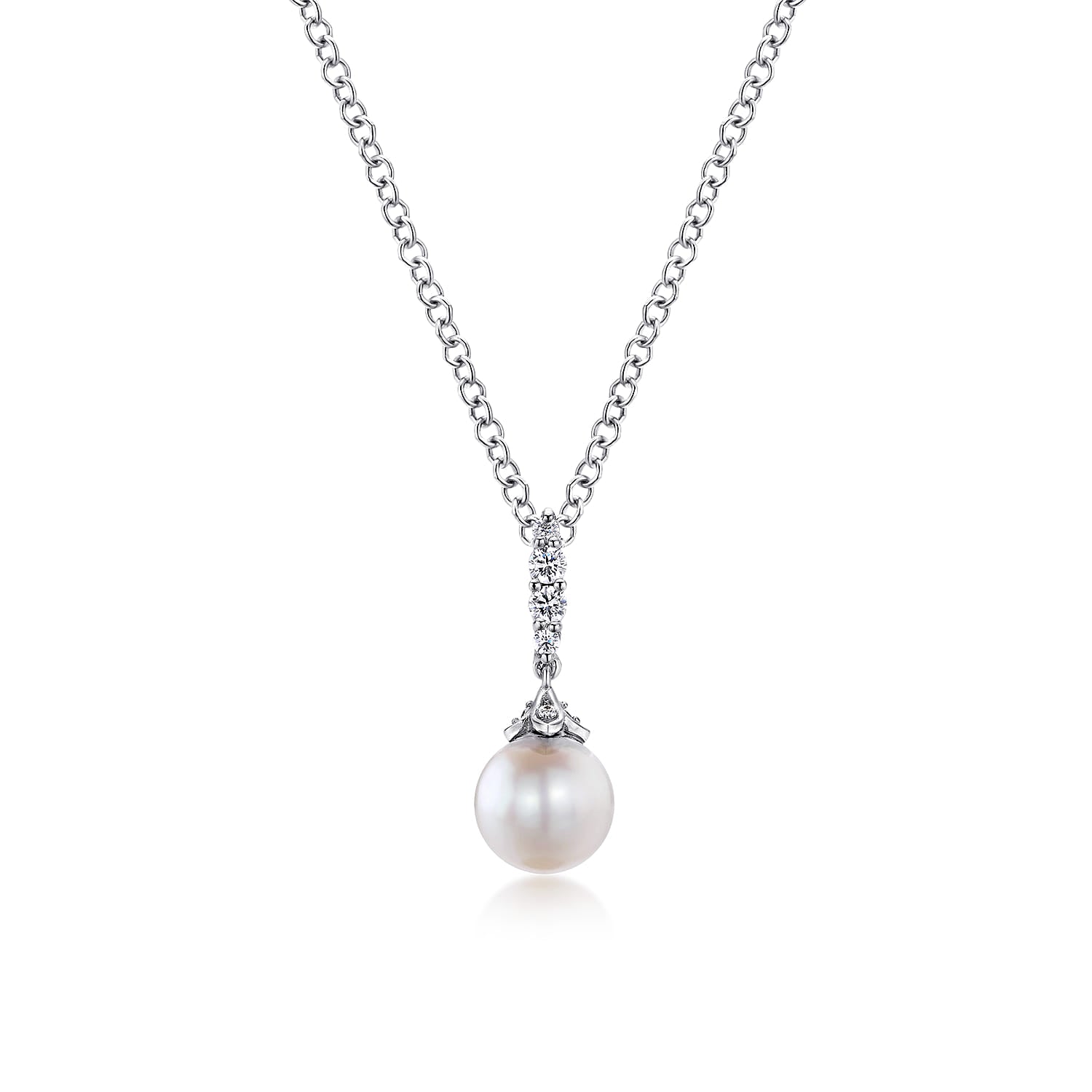 Pearl and Diamond Drop Pendant Necklace