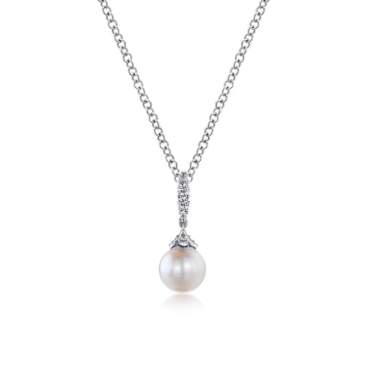 Pearl and Diamond Drop Pendant Necklace