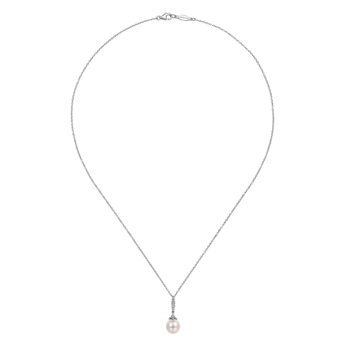 Pearl and Diamond Drop Pendant Necklace