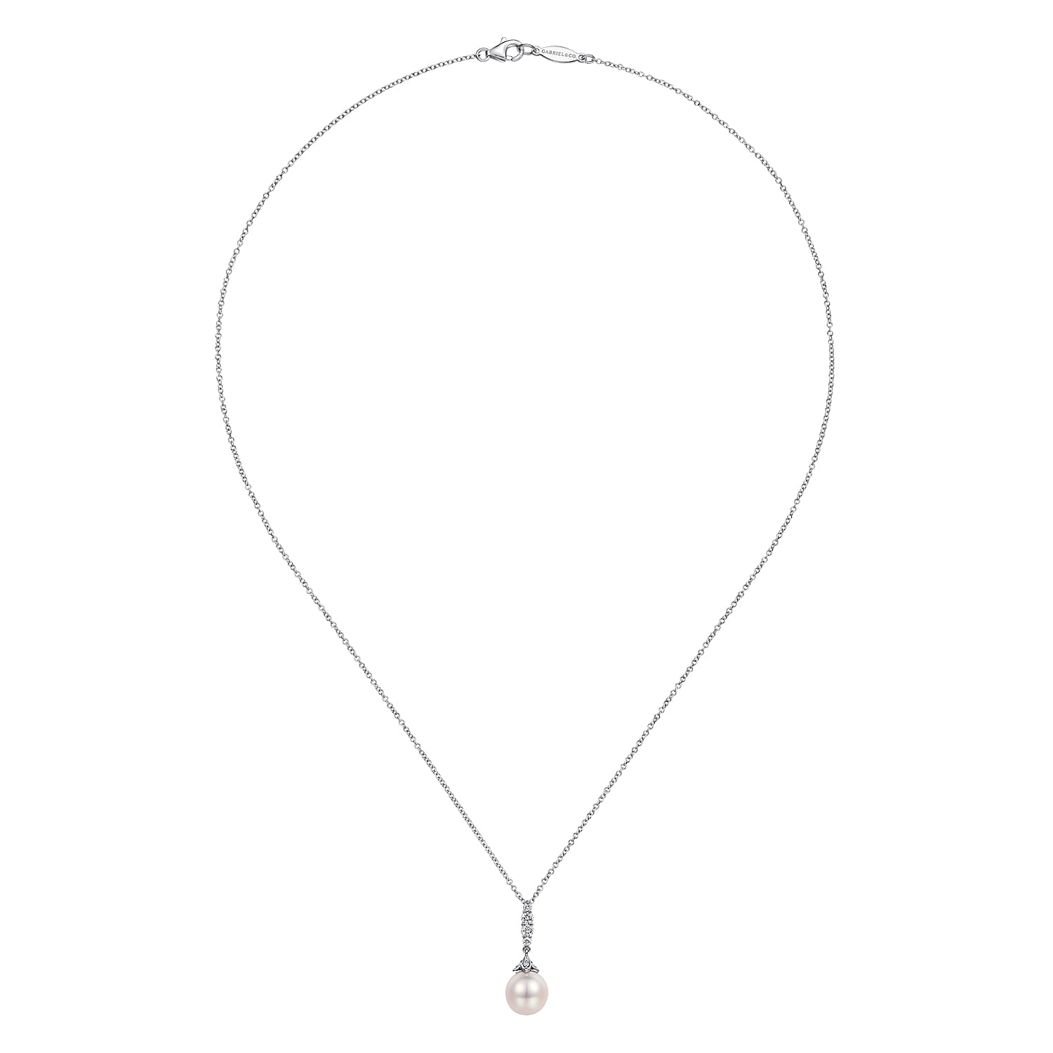 Pearl and Diamond Drop Pendant Necklace