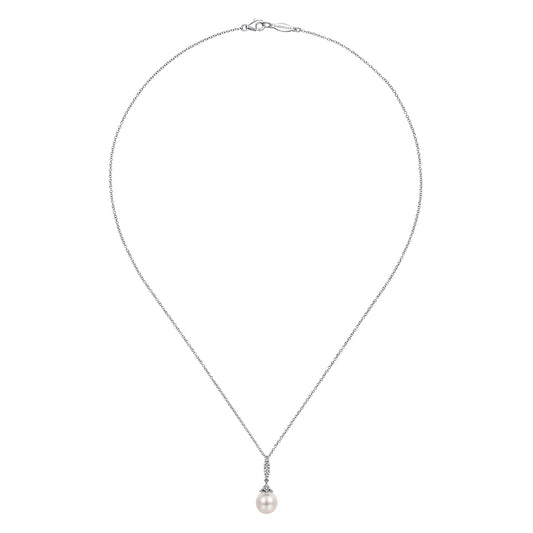 Pearl and Diamond Drop Pendant Necklace