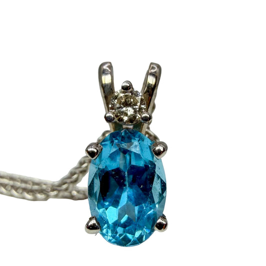 14kt White Gold Blue Topaz and Diamond Necklace 