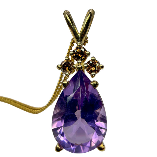 14kt Yellow Gold Fancy Brown Diamond and Amethyst Pendant 